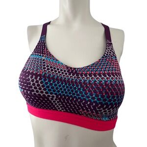 Victorias Secret VSX Sport Bra Purple Pink Blue Dot Racerback Size 34B Athletic